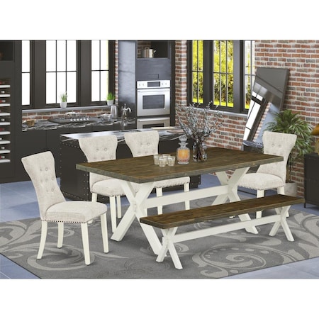East West Furniture 6 Piece X-Style Dining Table Set - Linen White X077GA235-6